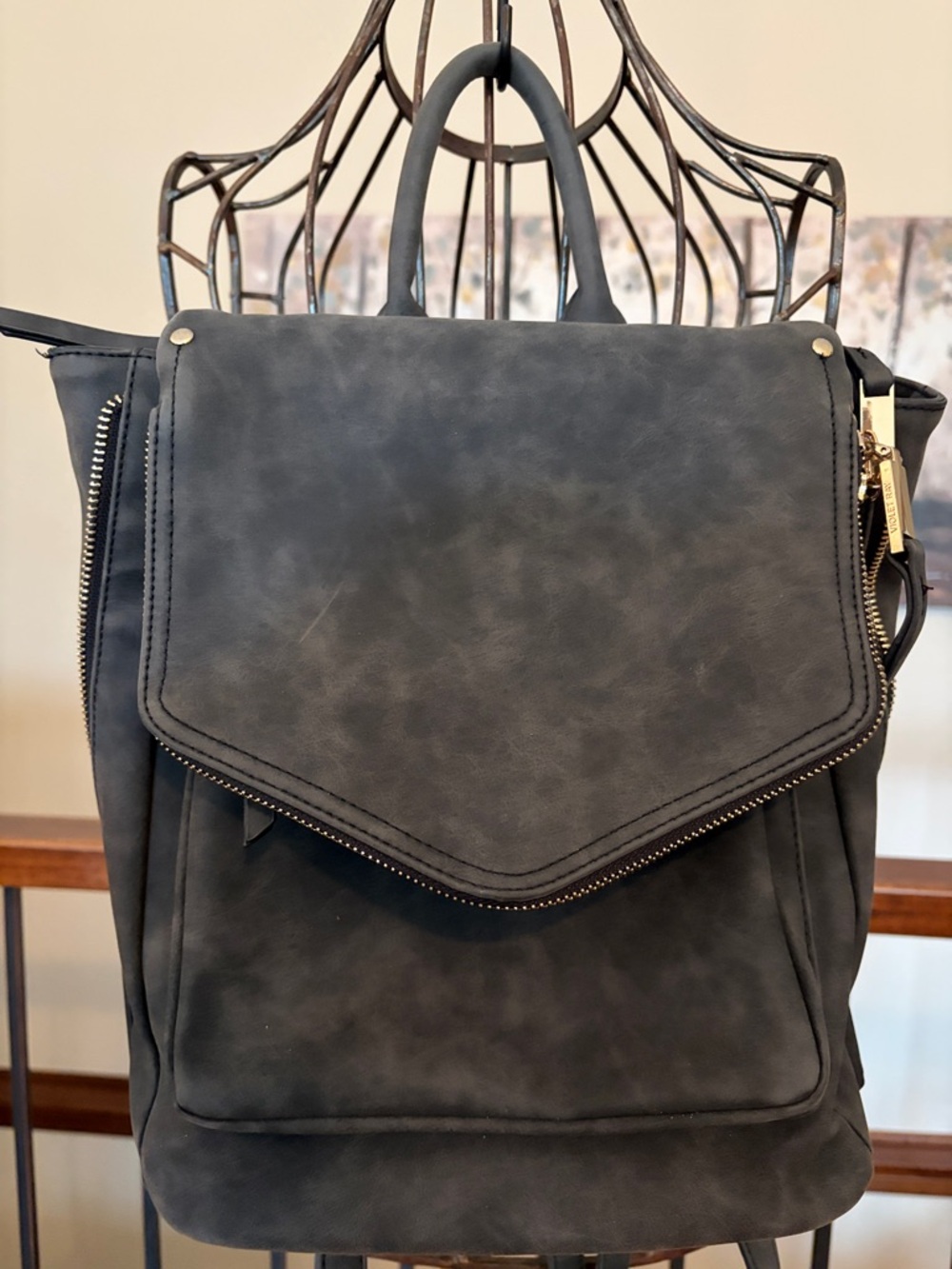 Violet Ray Faux Suede Multiple Pocket Gray Back Pack